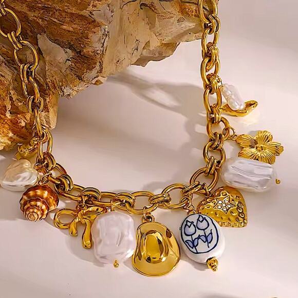 Stainless Steel Vintage Charm Necklace Gold Plated Choker Multi-charm Se… - Picture 11 of 13